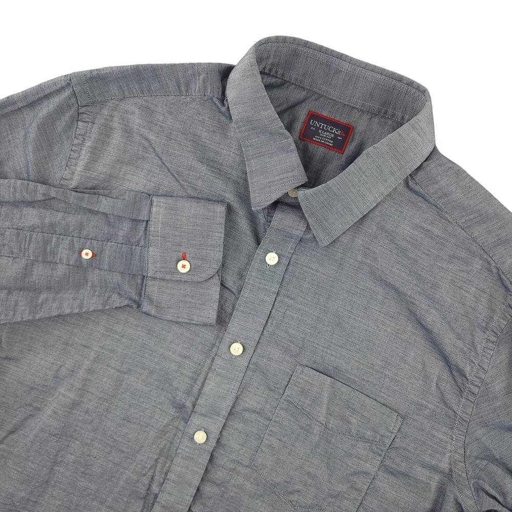UNTUCKit Shirt Mens XL Blue Solid Chambray Long Sleeve Button Up Slim Fit